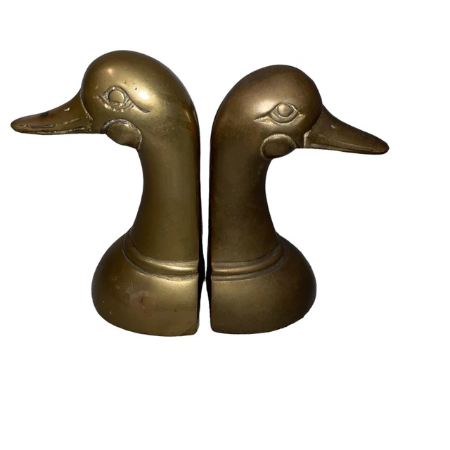 Vintage antique mid century pair of brass duck bookends 
