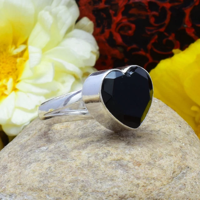 Bague Fantaisie En Argent 925 Avec Onyx Noir Ovale, Pierre Naturelle, Création Artisanale