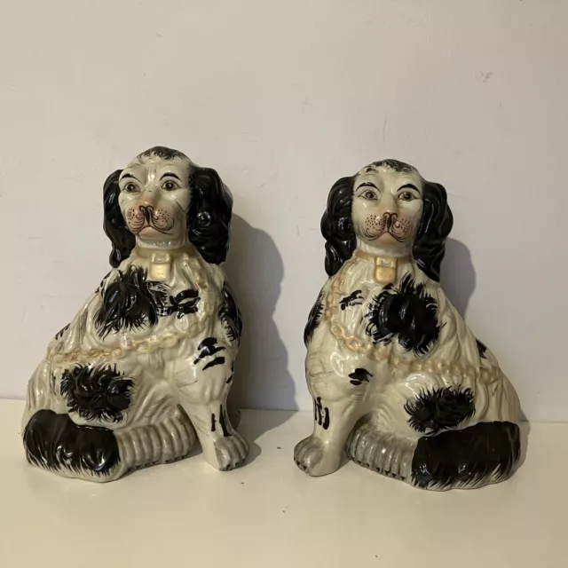 Pair of Antique Victorian Staffordshire Mantle Wally Dogs English Spaniel