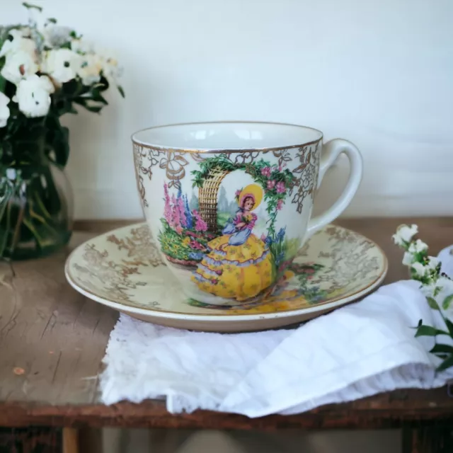 Royal Falcon Ware Crinoline Lady Ceramic Cup and Saucer Weatherby Hanley England