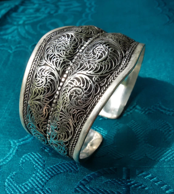 Bague Homme En Argent Tibétain - Filigrane Du Népal - Taille Flexible - Artisanat
