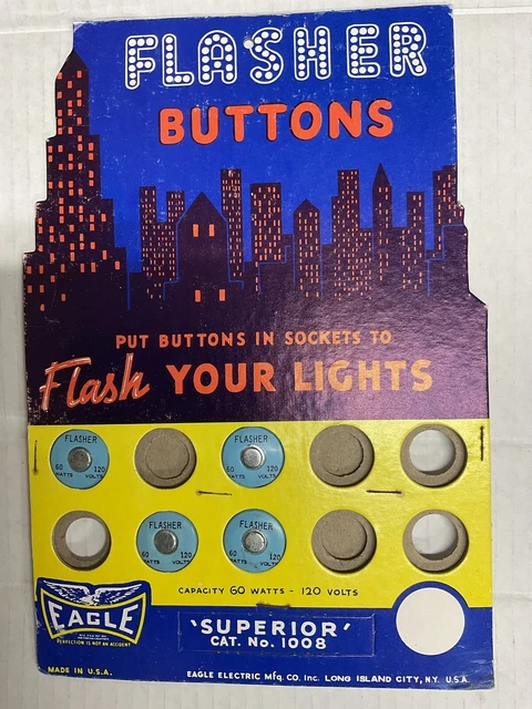 EAGLE ELECTRIC FLASHER Button with Display Card 4 BUTTONS $51.65 - PicClick