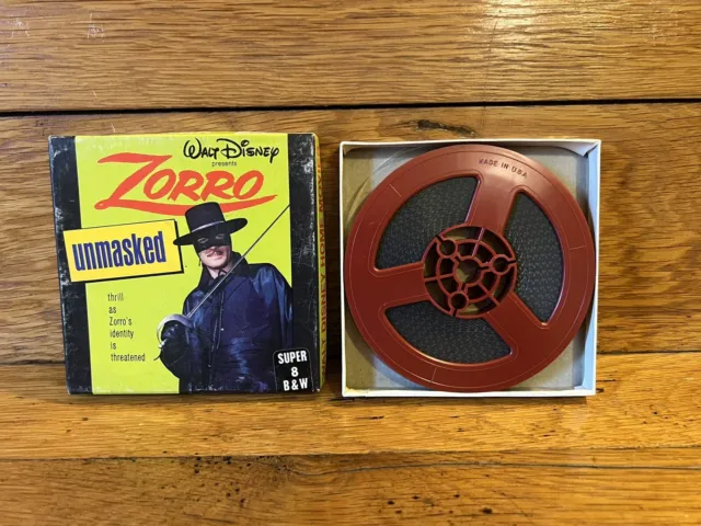 Vintage Film Reel Walt Disney  Zorro Unmasked Super 8 B&W 8mm Films Black White