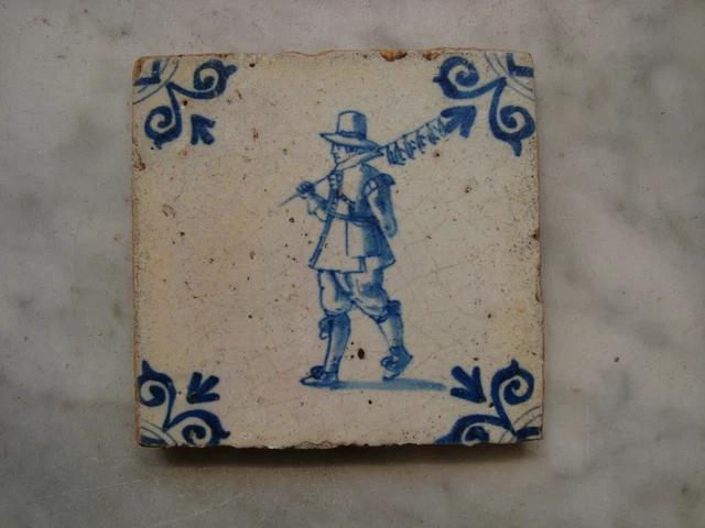 rare  17th century delft handpainted dutch delftware tile ,rat catcher