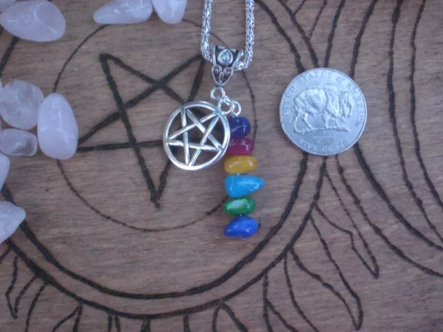 Collier pentagramme déesse pierre mixte argent symbole wicca