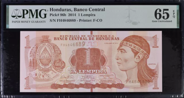 Honduras 1 Lempira 2014 P 96 b Gem UNC PMG 65 EPQ