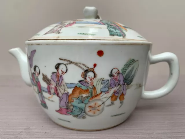 Chinese Antique Famille Rose Figures Party Scene Porcelain Teapot 19C