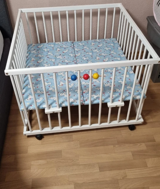 Babybett Kinderbett Bett für Zwillinge Baby Laufgitter Weiß Holz 100×100