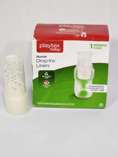 Playtex Baby Nurser 166ct 4oz Drop-In Liners BPA Free Anti-Colic Recyclable NOB