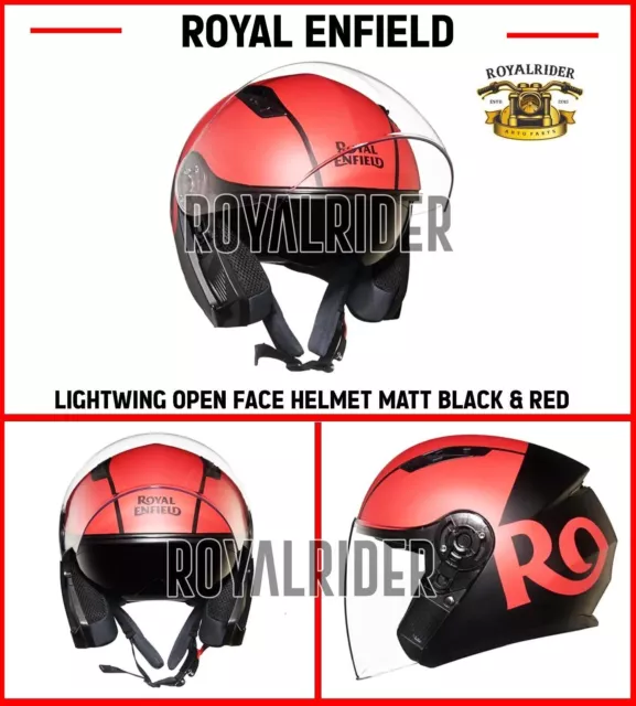 Se adapta al casco abierto Royal Enfield "LIGHTWING", negro mate y rojo.