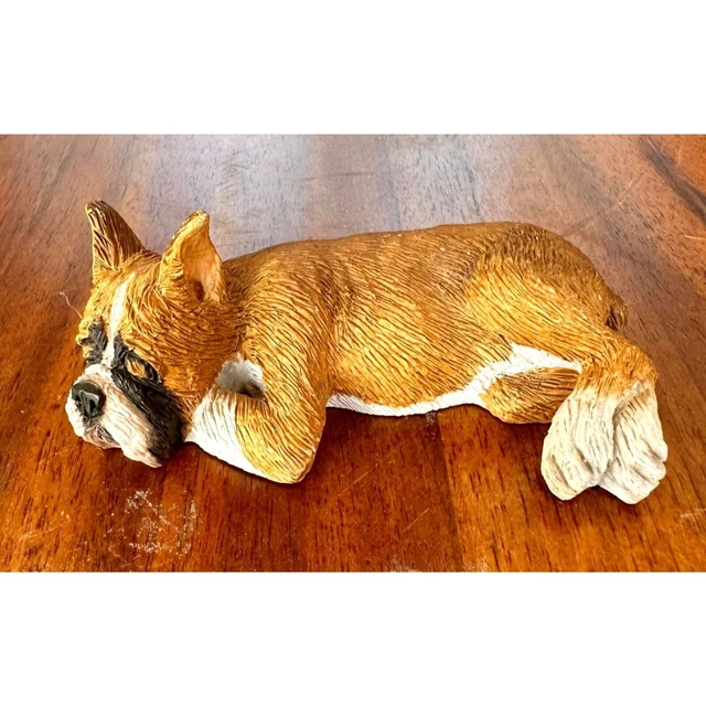 Vintage 90s Snoozing Boxer Sculpture Fawn Sandicast S126 Rare Handmade READ