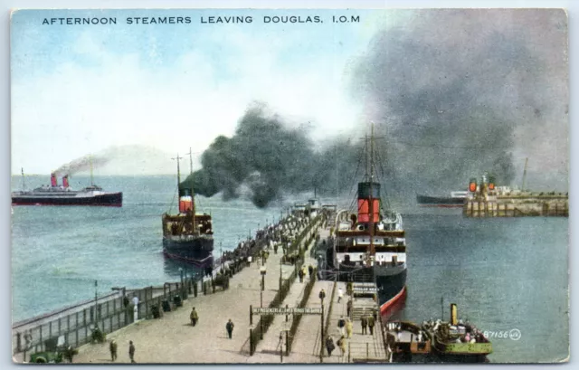 Postcard Douglas Isle of Man Afternoon Steamer Ships leaving