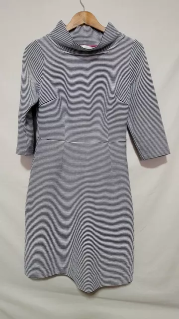 Boden 3/4 Sleeves Zoe Ponte Knit Stripe Funnel Cowl Mock Neck Sheath Dress, US 6