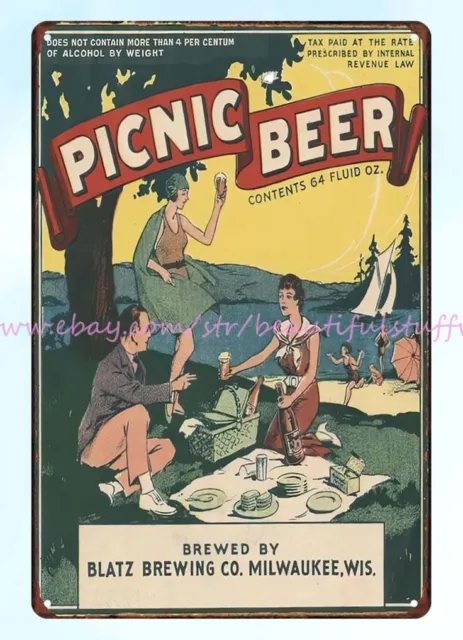 Vintage Picnic Beer Blatz Brewing Ad Reproduction Metal Sign FREE