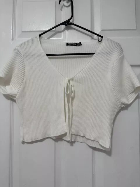 Nasty Gal Tie Open Front Knit White Crop Top Size 8