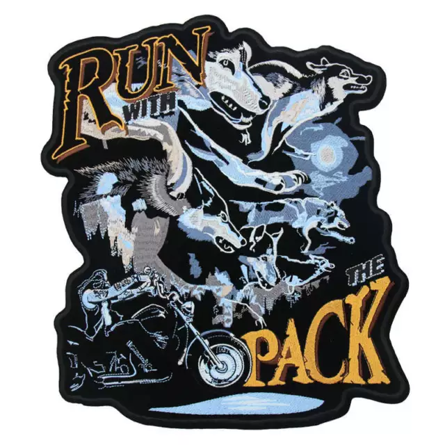 large 10" wolf run with the pack deluxe biker patch iron on Embroidered B097