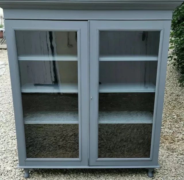Large Glazed Victorian Display, Bookcase Paris Rooftops Grey Paint&Paper Library