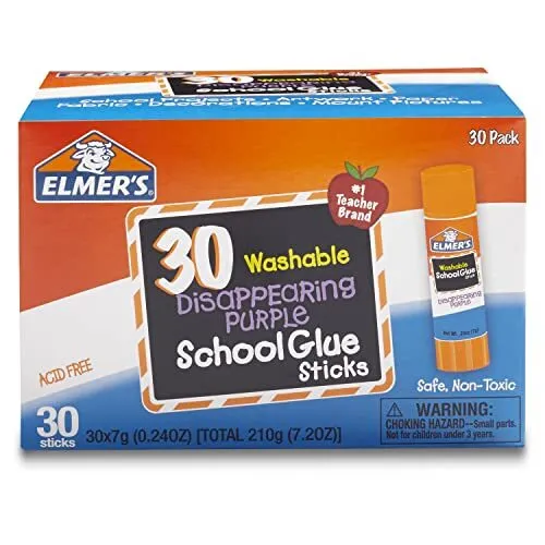 Disappearing Purple School Glue Sticks, Washable, 7 Grams, 30 Count