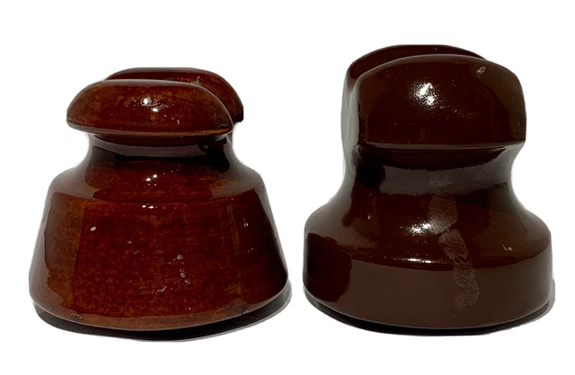 2 Vtg Brown Ceramic Porcelain High Voltage Electric Pole Power Line Insulators. 2
