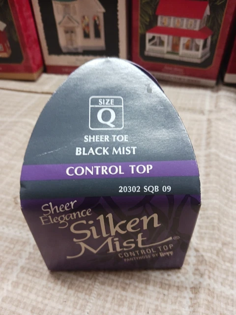 Leggs Silken Mist Pantyhose size Q Black Mist Control Top Sheer Toe 203 09