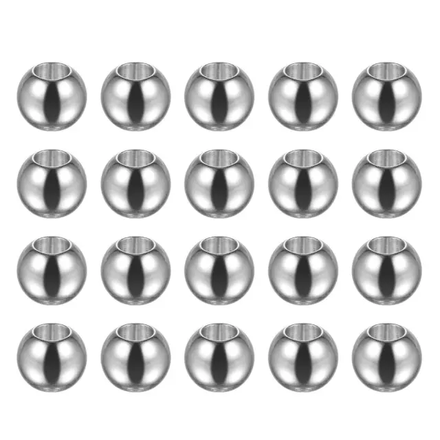 40pcs Beads 8mm Stainless Steel 4mm Hole Dia Bead for DIY Crafts, Silver Tone