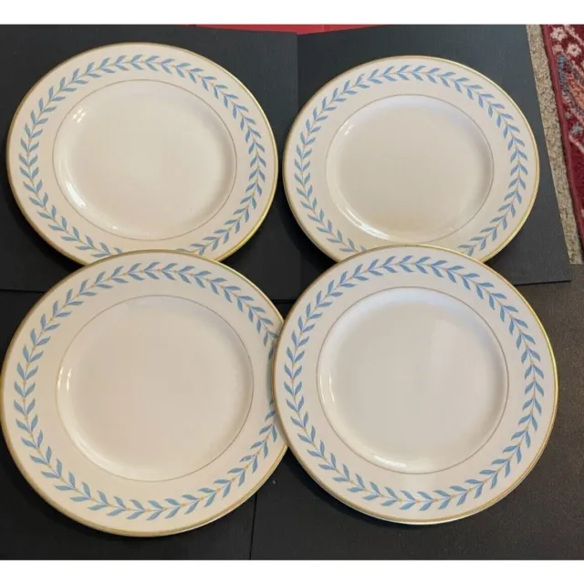 4 Syracuse Old Ivory Sherwood Blue Laurel 10” Dinner Plates (B)