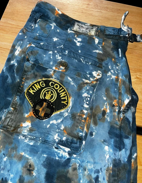 Robin’s Jeans Patches SP5129P Cargo Shorts Tie Dye Military Blue Orange Mens-42