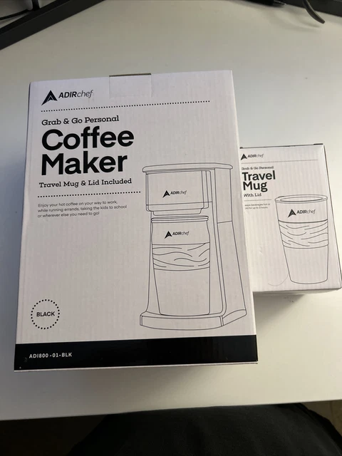 AdirChef Mini Travel Single Serve Coffee Maker & 15 oz. Travel Mug Coffee Tum...