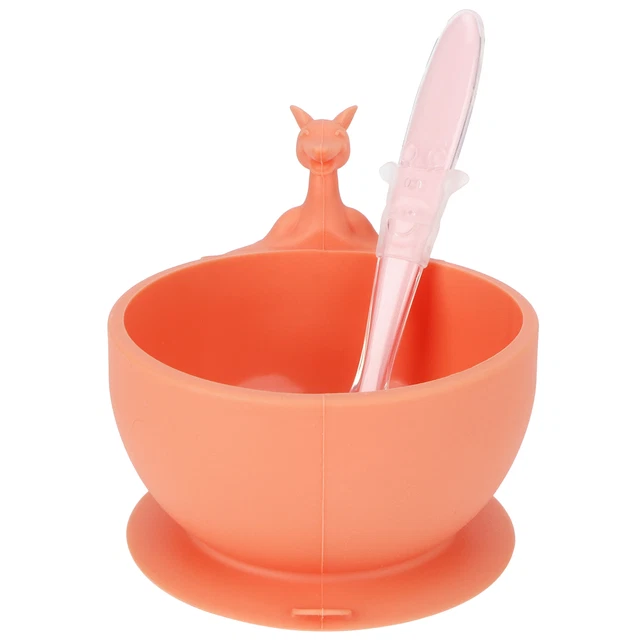 (Color Box Light Red With Spoon)Silicone Baby Bowls Silicone Baby Bowl BPA