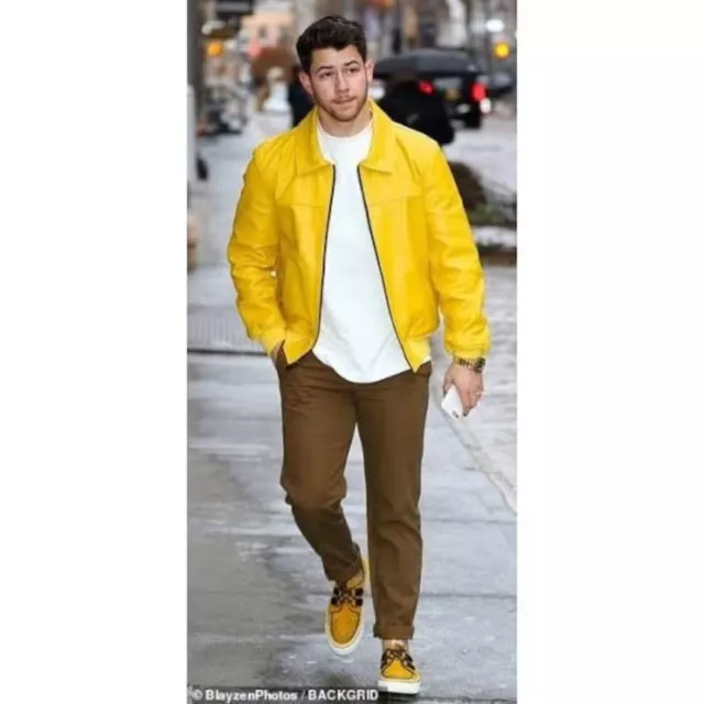 Nouvelle veste en cuir jaune pour homme. 100 % vraie veste en cuir de... 2
