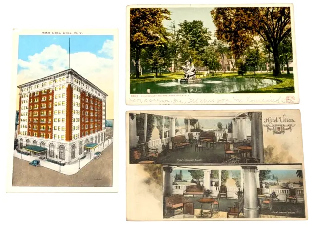 3 Vintage Postcards early 20th Century - UTICA, New York. Hotel Utica
