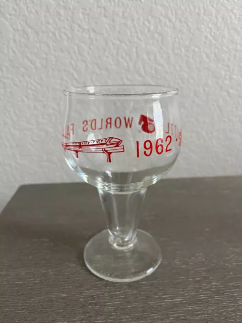 Vintage 1962 Seattle World's Fair Beer Clear Glass Red Print Monorail 5 3/4"H 