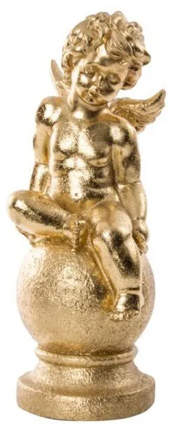 Figurine statuette statue Ange doré couleur or sur boule - 39 cm