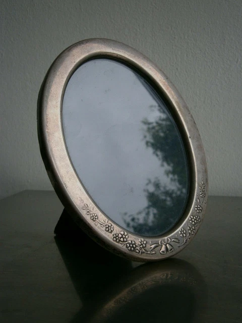 Petit Cadre photo Ovale Argent massif Anglais Feutrine Ancien Vue 14x10