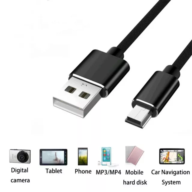 Mini USB To USB TYPE A 2.0 Cable Mini-B 5Pin Charging Cord Data Sync Braided 2