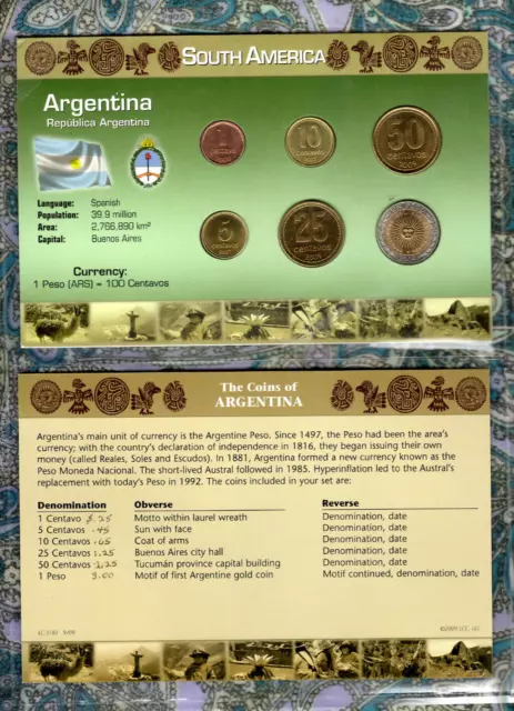 Littleton World Coin Set Argentina UNC w/card 2000-2009 25,50 centavos Peso 2009