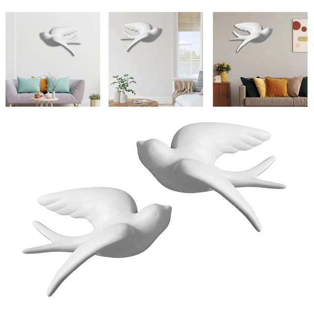 2x 3D Keramik Vogel Wandbehang Dekor Zimmer Ornamente Handwerk S nach Rechts