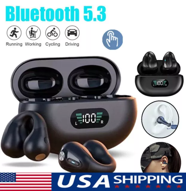 Bluetooth 5.3 Wireless Earbuds Ear Clip Bone Conduction Headphones Sport Headset