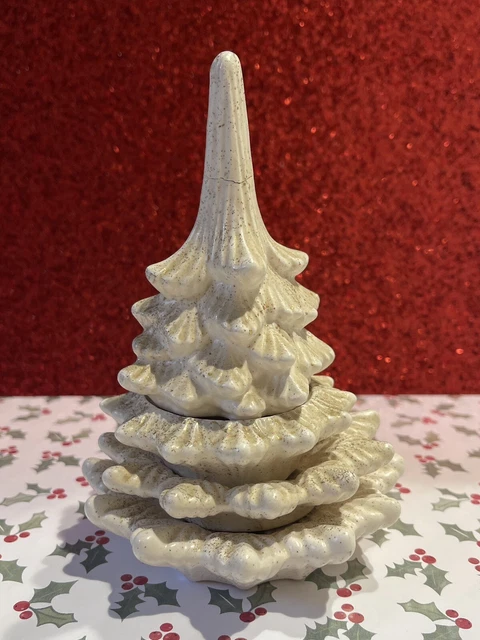 VINTAGE STACKABLE CERAMIC Christmas Tree Ashtray Set in White and Gold