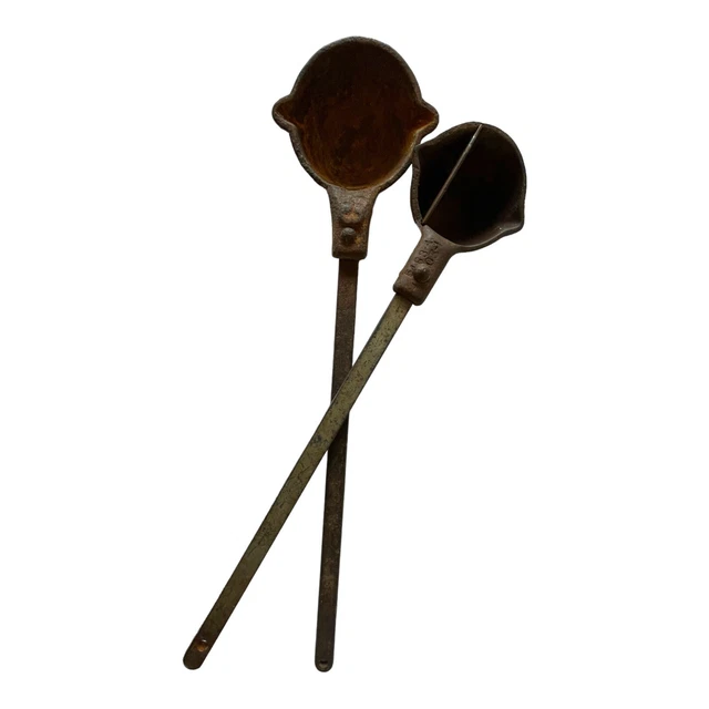  Vintage Blacksmith Cast Iron Forged Ladles Pair-2