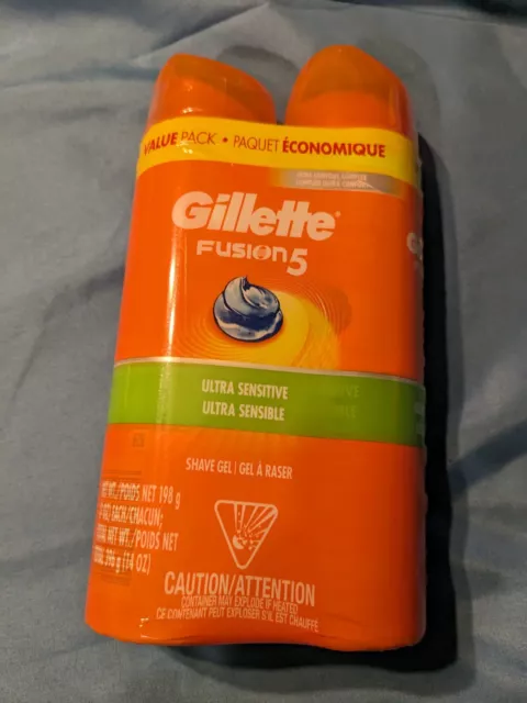 Value Pack Gillette Fusion 5  Ultra Sensitive Shave Gel 2 - 7 Oz Cans