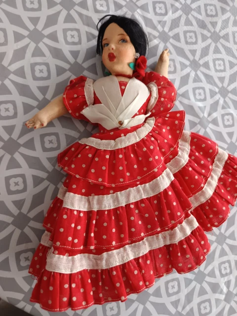 ANCIENNE POUPEE DE Collection 'Espagnole De 32 Cm Robe Rose - Marin EUR
