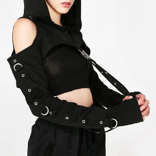 Felpe Con Cappuccio  Da Donna Gotiche  Metal Crop Top Pullover Felpe