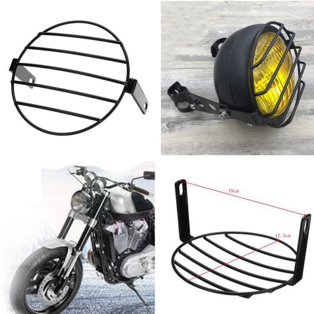 7" Motorcycle Bike Retro Headlight Mesh Grill Cover Protector Guard Black Metal