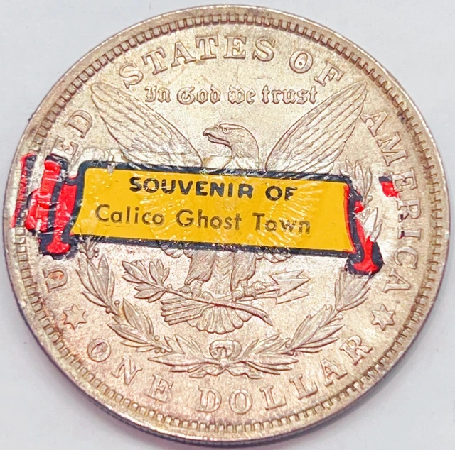 1921 Choice BU Morgan Silver Dollar Souvenir of Calico Ghost Town Sticker RD 771