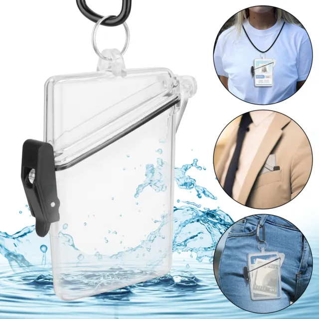 Waterproof ID Badge Holder Clear Hard Plastic Card Case Slim Lanyard Protector