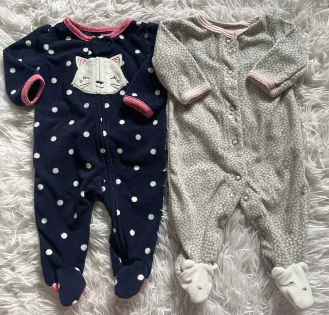 Carters Baby Girl Newborn Polka Dot Fleece Sleeper Set Cat Ruffle Butt Pink Bear