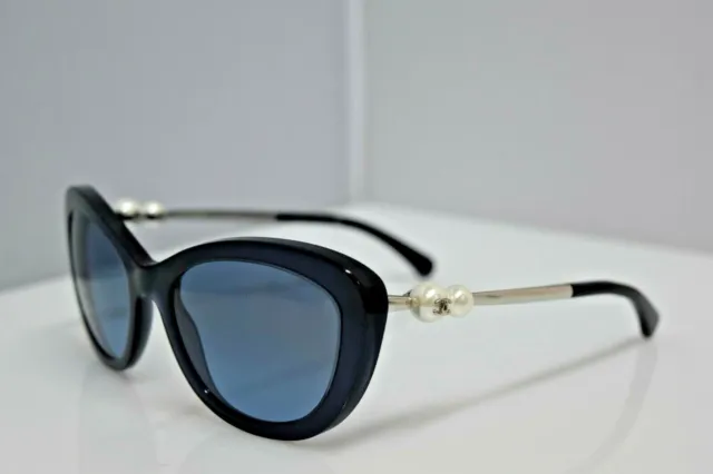 Chanel Round Glittered Dark Blue Sunglasses 5391H With Pearl on Temples w/  box