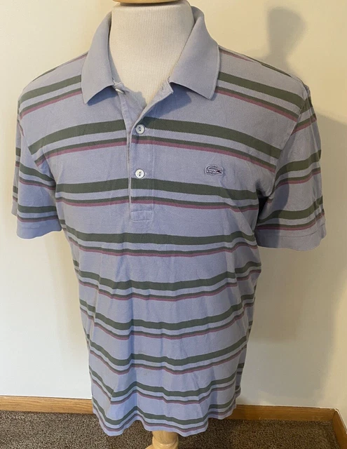 Lacoste Polo Shirt Vintage Washed Sz 6 Striped Blue Green Purple Croc Logo