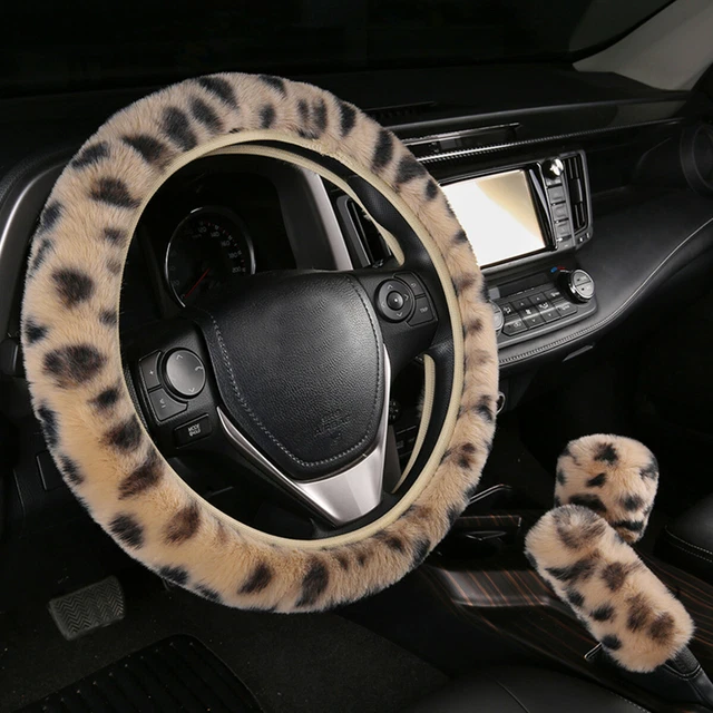 3PCS Car 36-38CM Steering Wheel Plush Warm Covers Winter Hand Brake Gear Cover